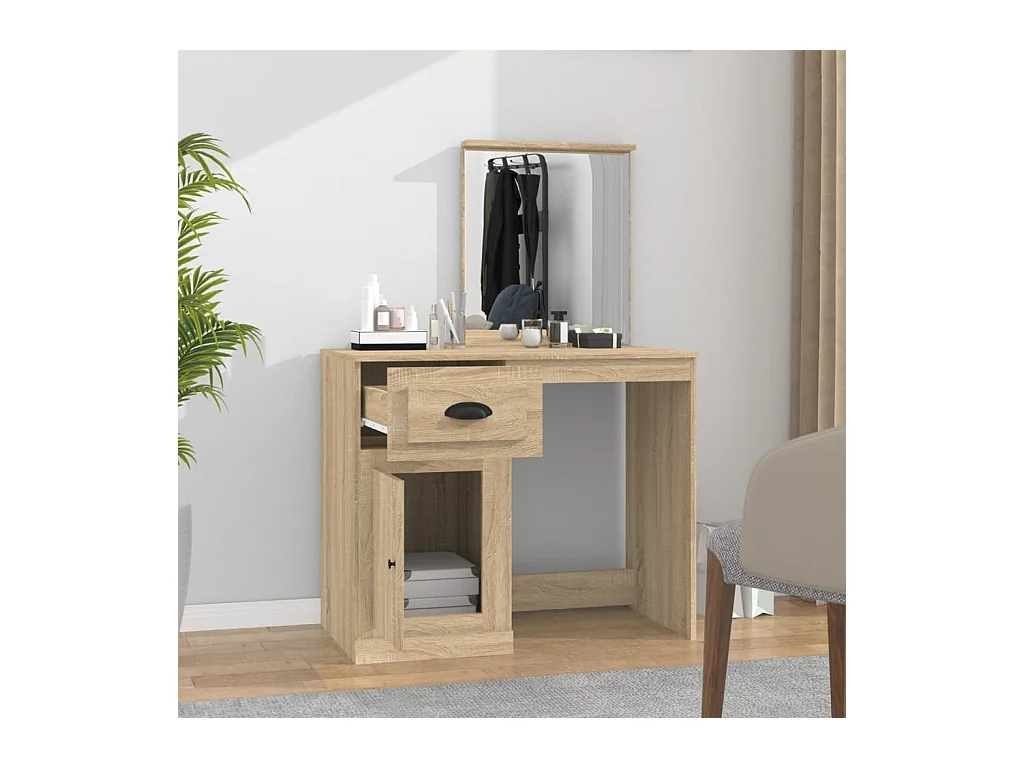 Tocador con espejo roble Sonoma 90x50x132,5 cm
