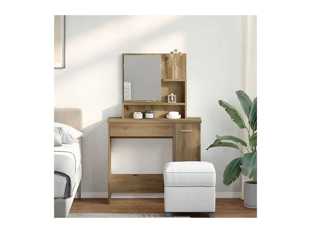 Coiffeuse avec miroir chêne artisanal 86,5x35x136 cm