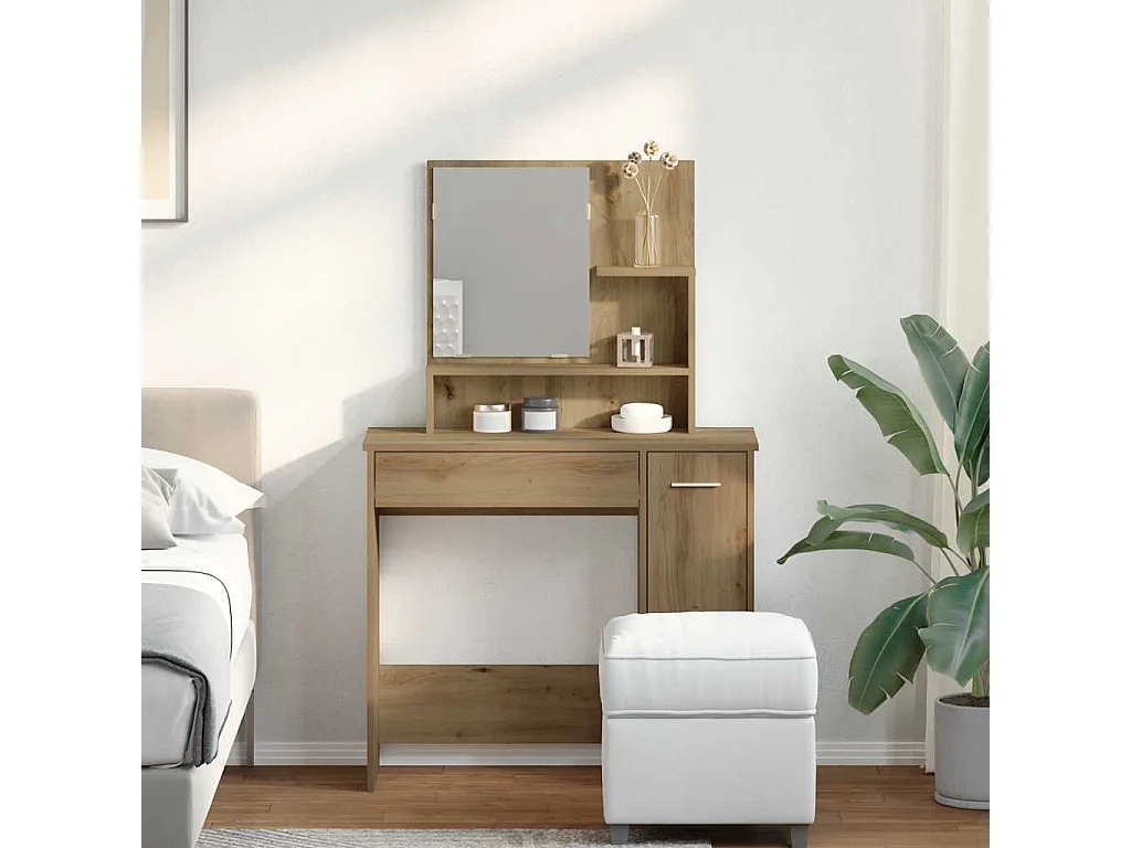 Coiffeuse avec miroir chêne artisanal 86,5x35x136 cm