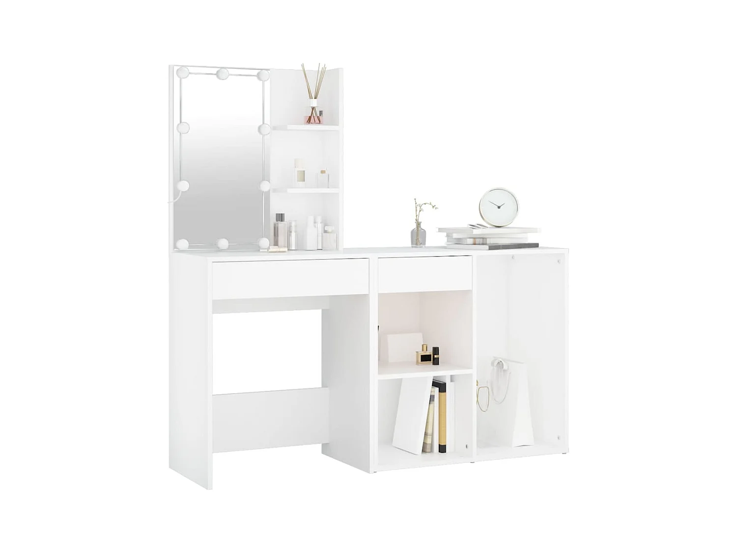 LED-kaptafel met kast, wit bewerkt hout