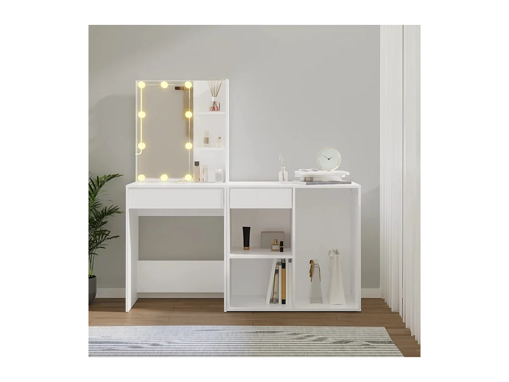 LED-kaptafel met kast, wit bewerkt hout