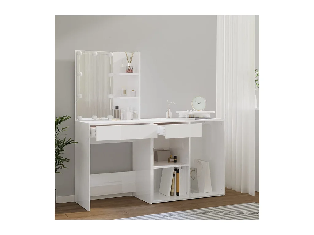 LED-kaptafel met kast, wit bewerkt hout