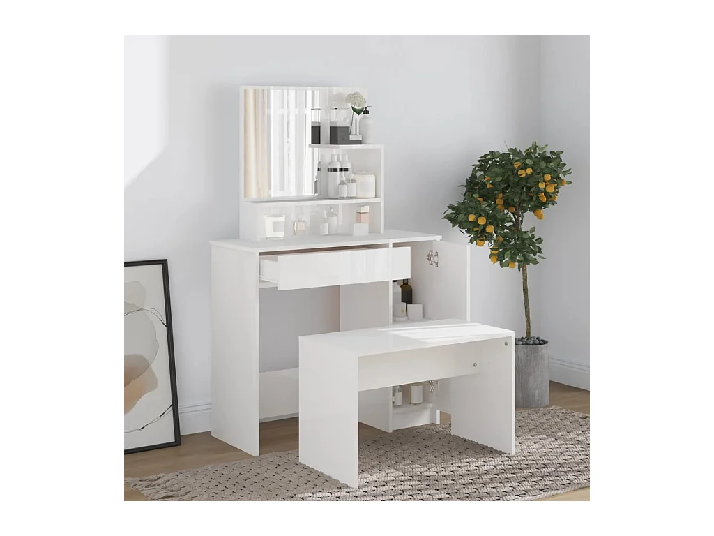 Juego de tocador blanco brillo 86,5x35x136 cm