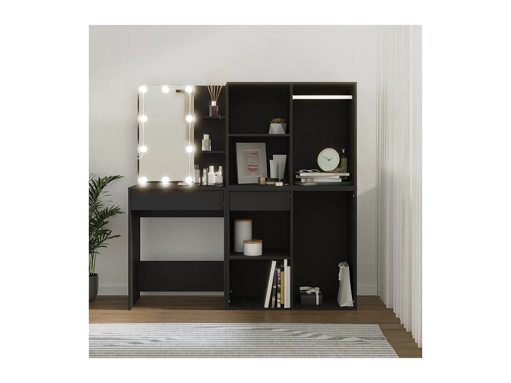 Tavolo da toeletta a LED con mobili in legno ingegnerizzato nero