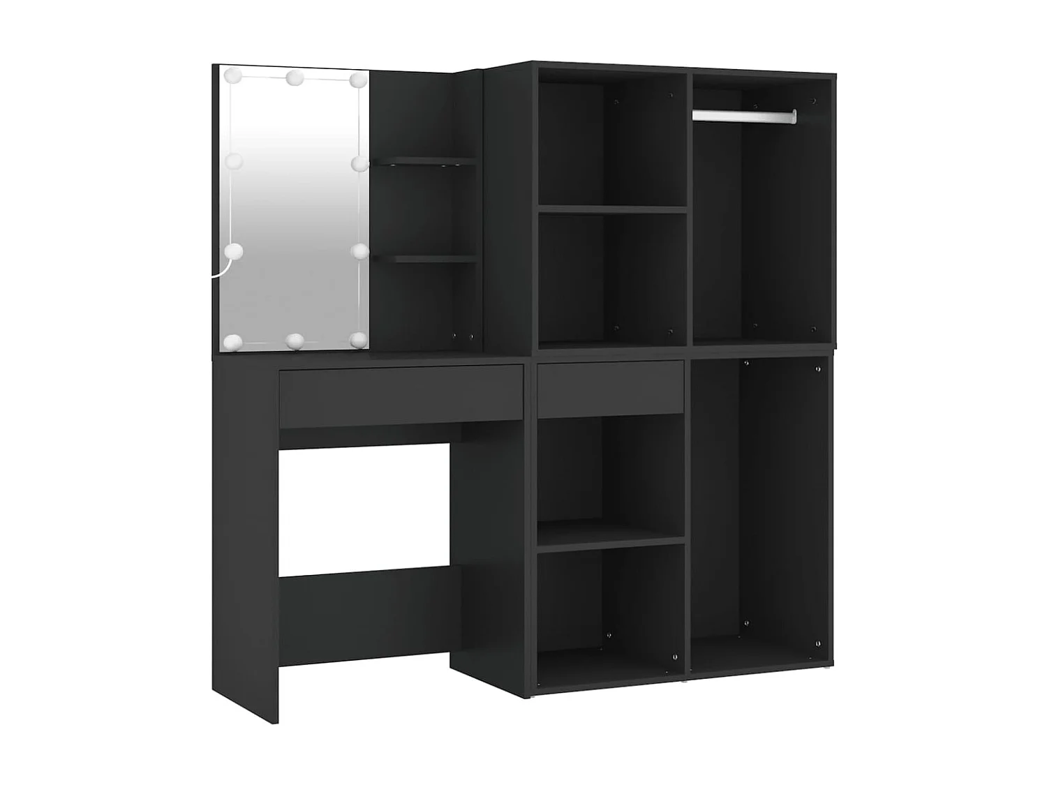 Tavolo da toeletta a LED con mobili in legno ingegnerizzato nero