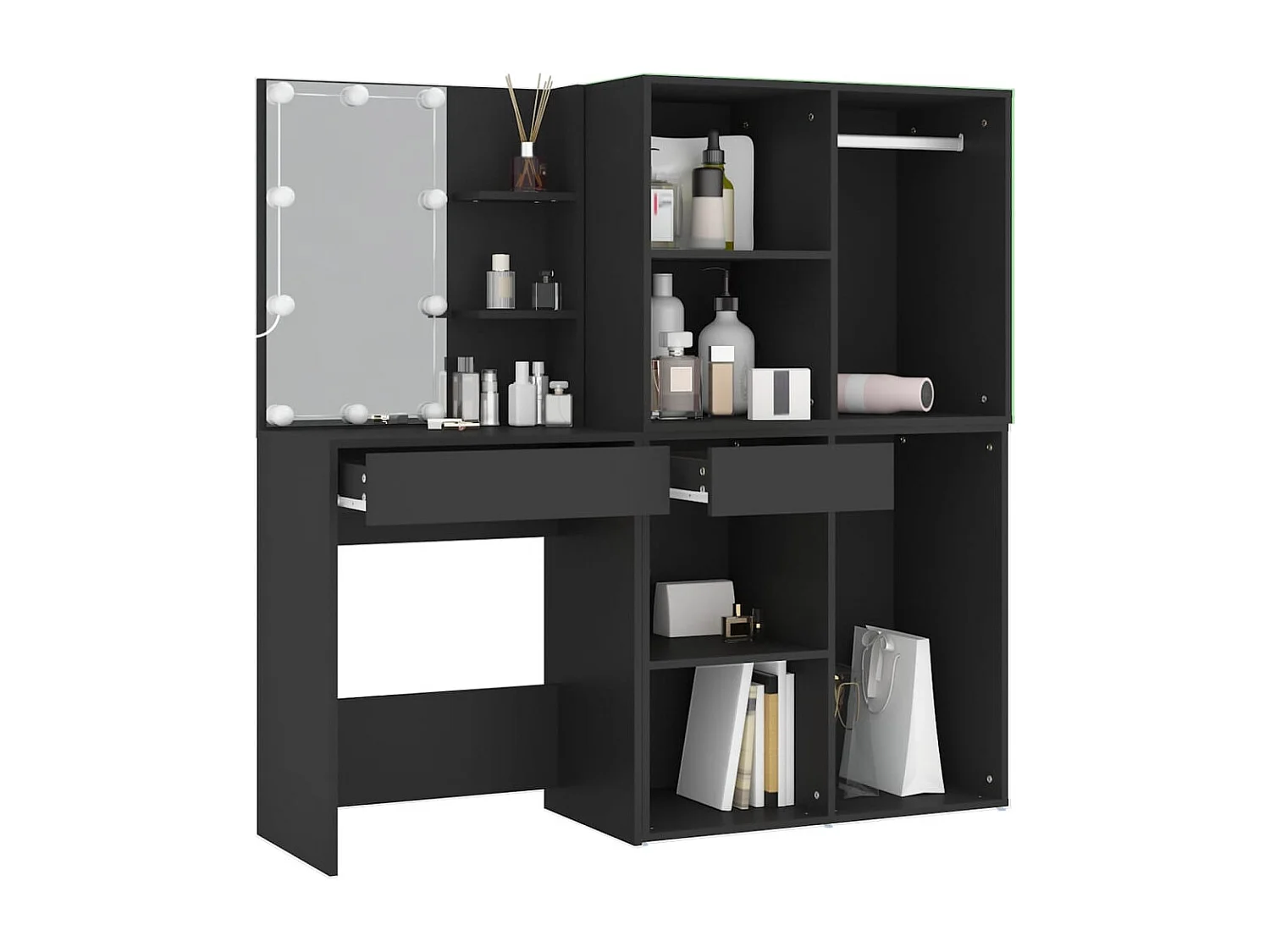 Tavolo da toeletta a LED con mobili in legno ingegnerizzato nero