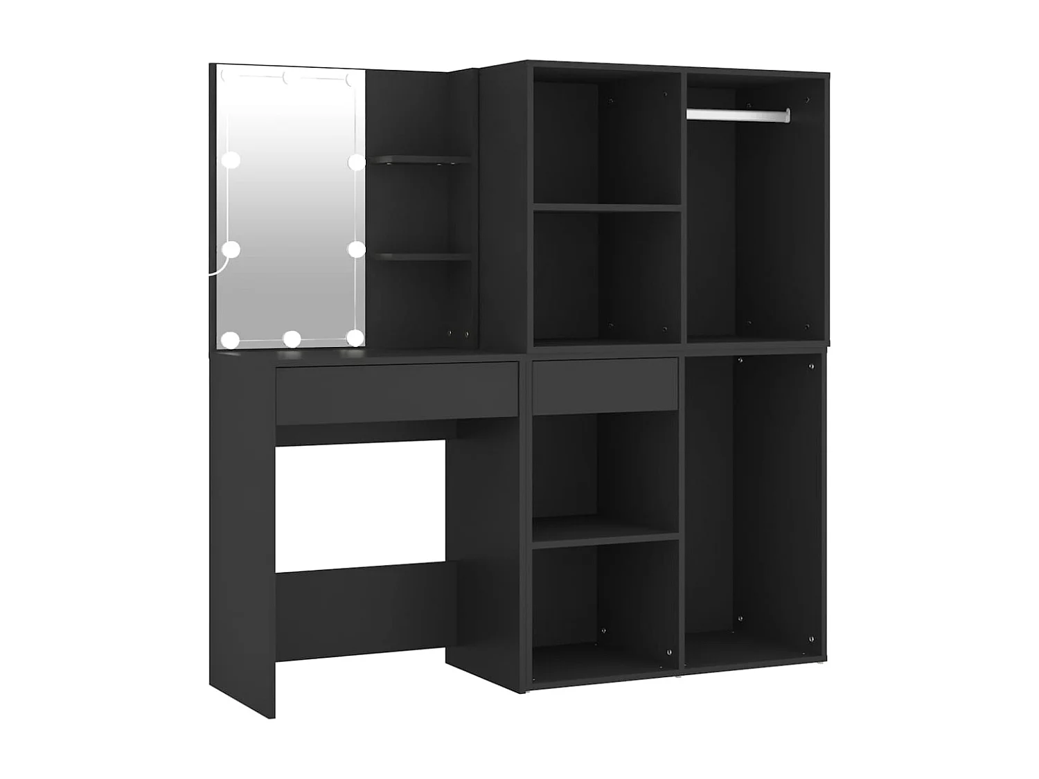 Tavolo da toeletta a LED con mobili in legno ingegnerizzato nero