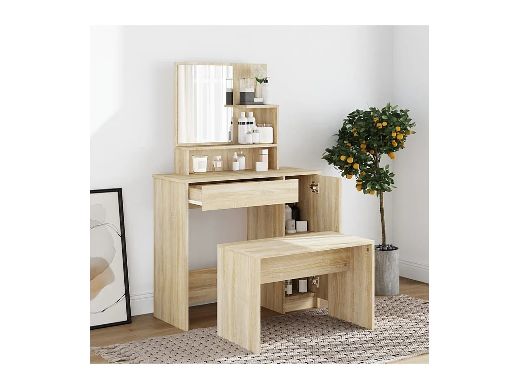 Coiffeuse avec miroir chêne sonoma 86,5x35x136 cm