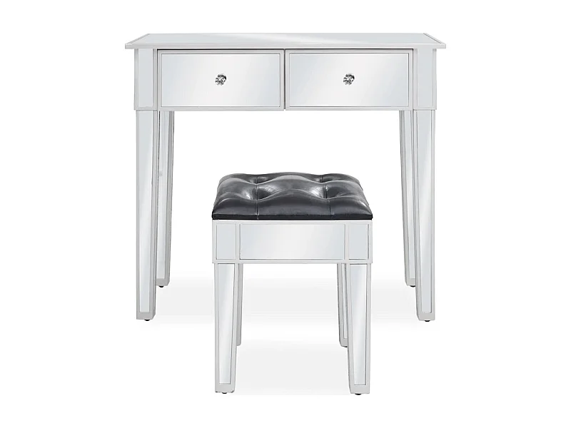 Schminktisch mit Spiegel und Hocker aus MDF und Glas