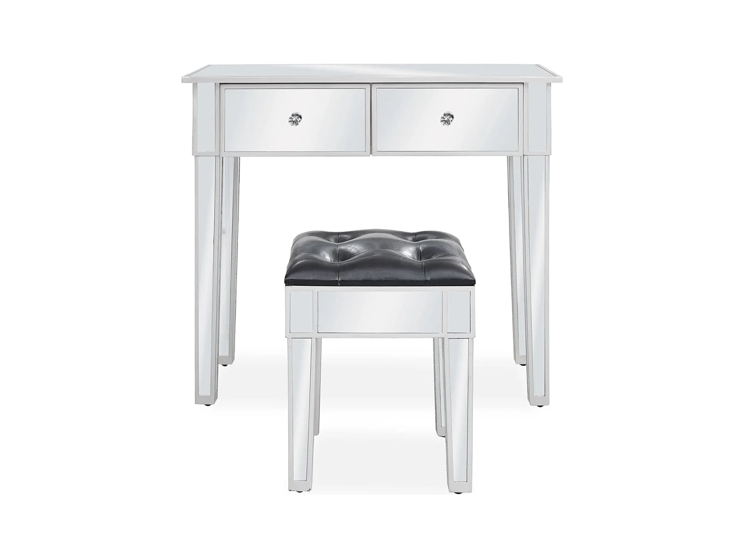 Schminktisch mit Spiegel und Hocker aus MDF und Glas