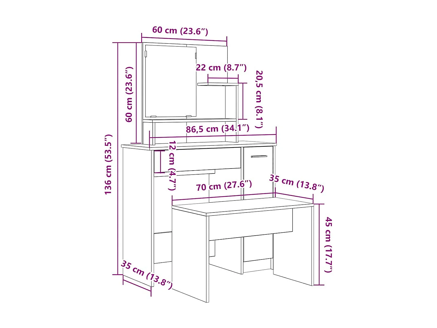 Ensemble de coiffeuse vieux bois bois d'ingénierie