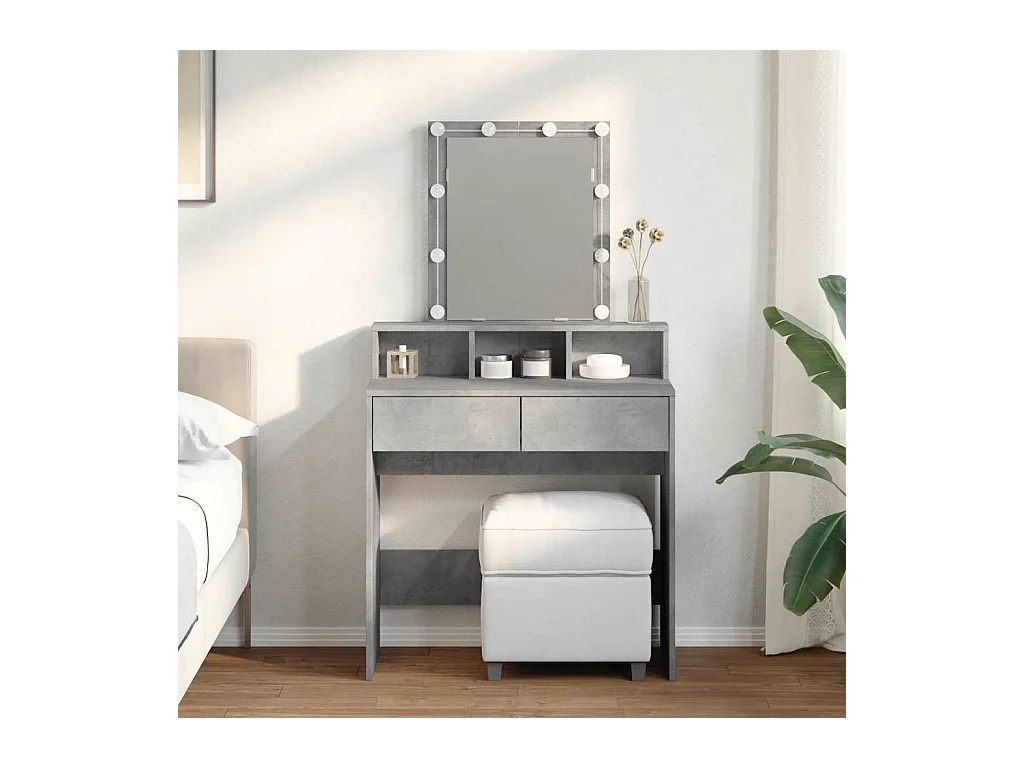 Betongrijze kaptafel met LED's 80x41x144,5 cm