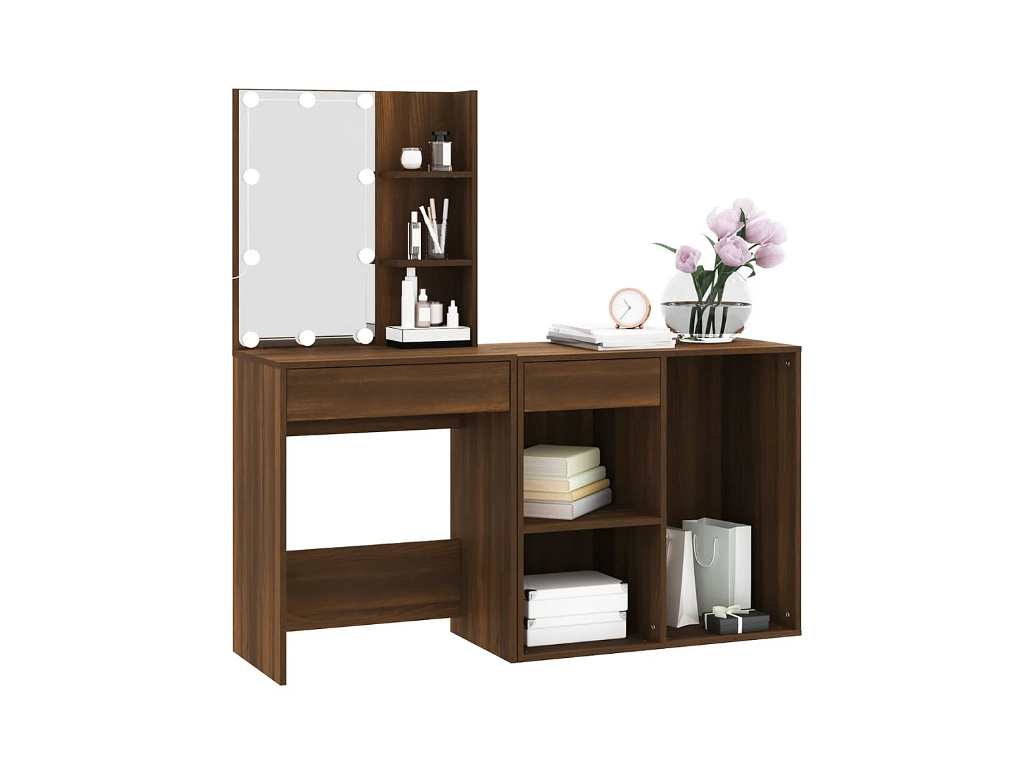 Tocador LED con mueble de madera de ingeniería de roble marrón