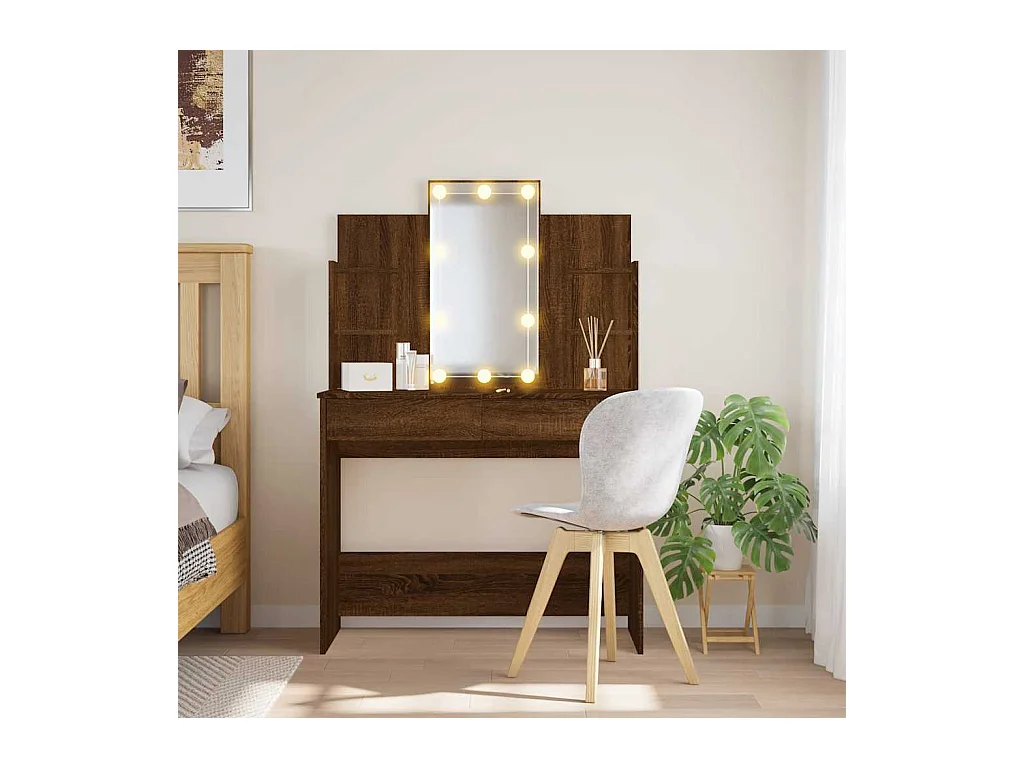 Tocador con luces LED roble marrón 96x40x142 cm