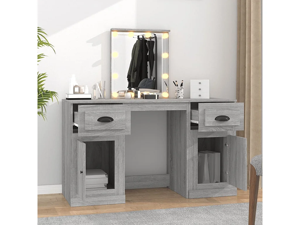 Tocador con LED Sonoma gris 130x50x132,5 cm