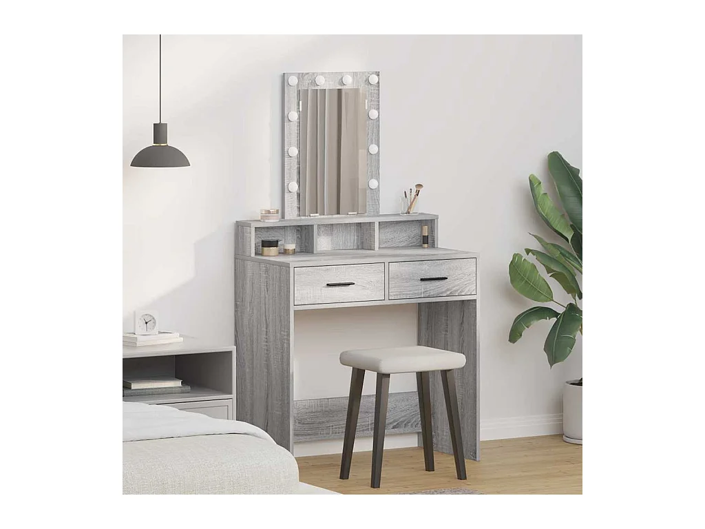 Grijze kaptafel 79 x 41 x 140 cm bewerkt hout