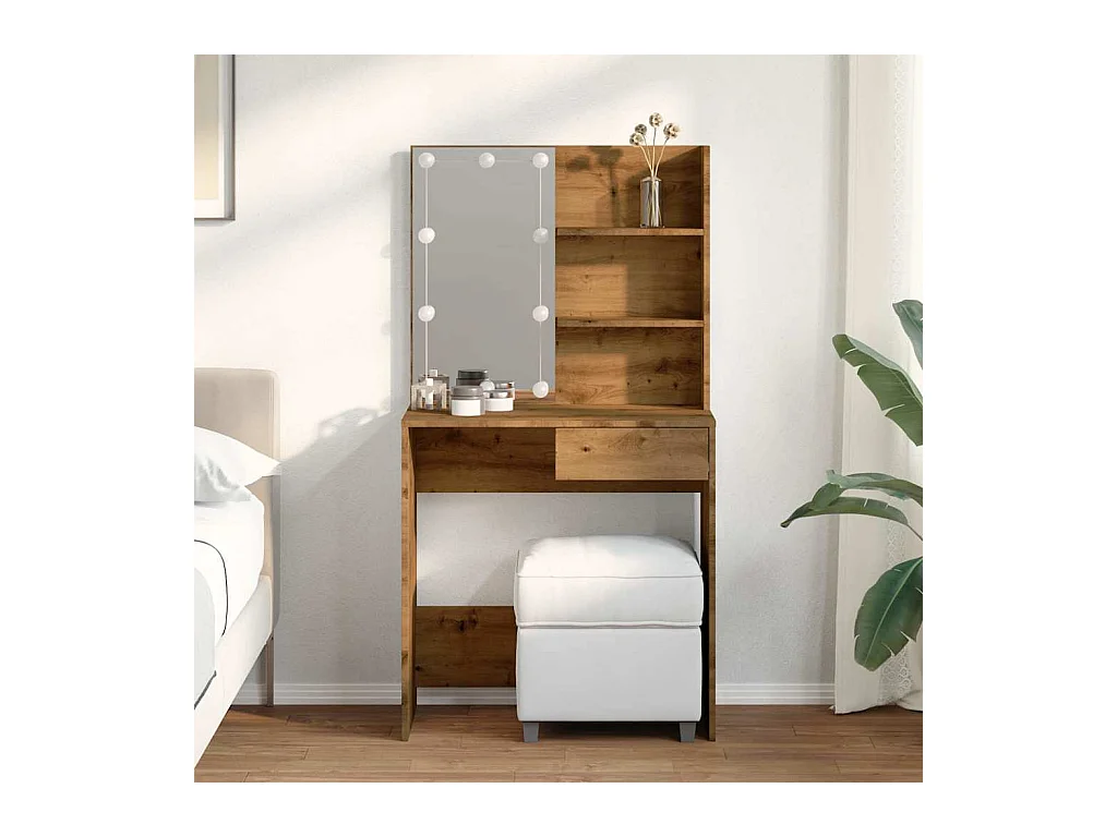Coiffeuse avec LED chêne artisanal 74,5x40x141 cm