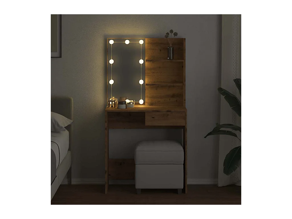Coiffeuse avec LED chêne artisanal 74,5x40x141 cm