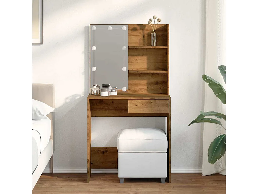 Coiffeuse avec LED chêne artisanal 74,5x40x141 cm