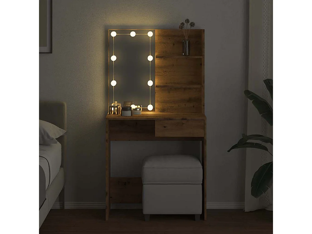 Coiffeuse avec LED chêne artisanal 74,5x40x141 cm