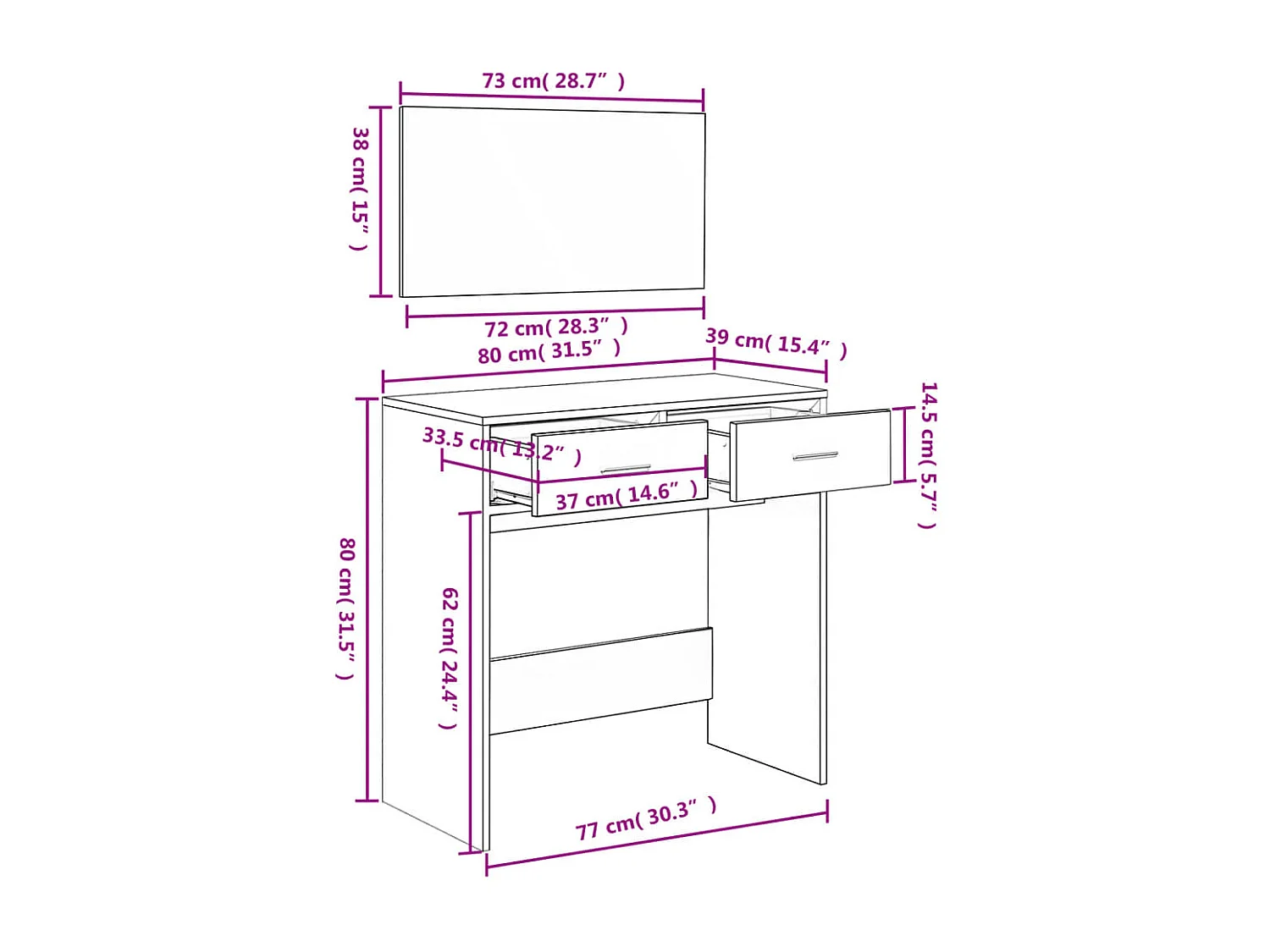 Kaptafel met spiegel Sonoma grijs 80x39x80 cm