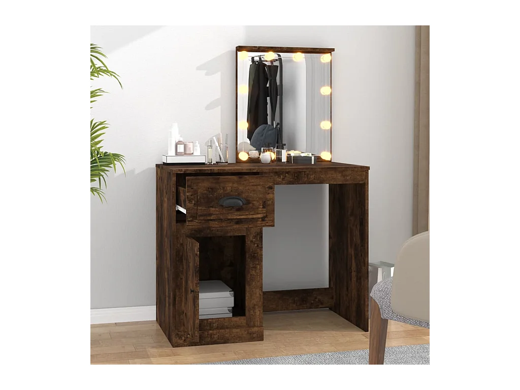 Tocador con LED roble ahumado 90x50x132,5 cm madera de ingeniería