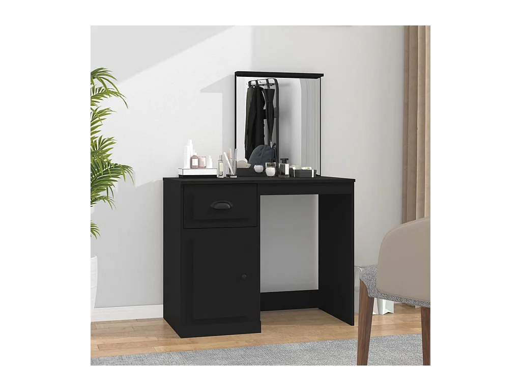 Kaptafel met zwarte spiegel 90x50x132,5 cm bewerkt hout