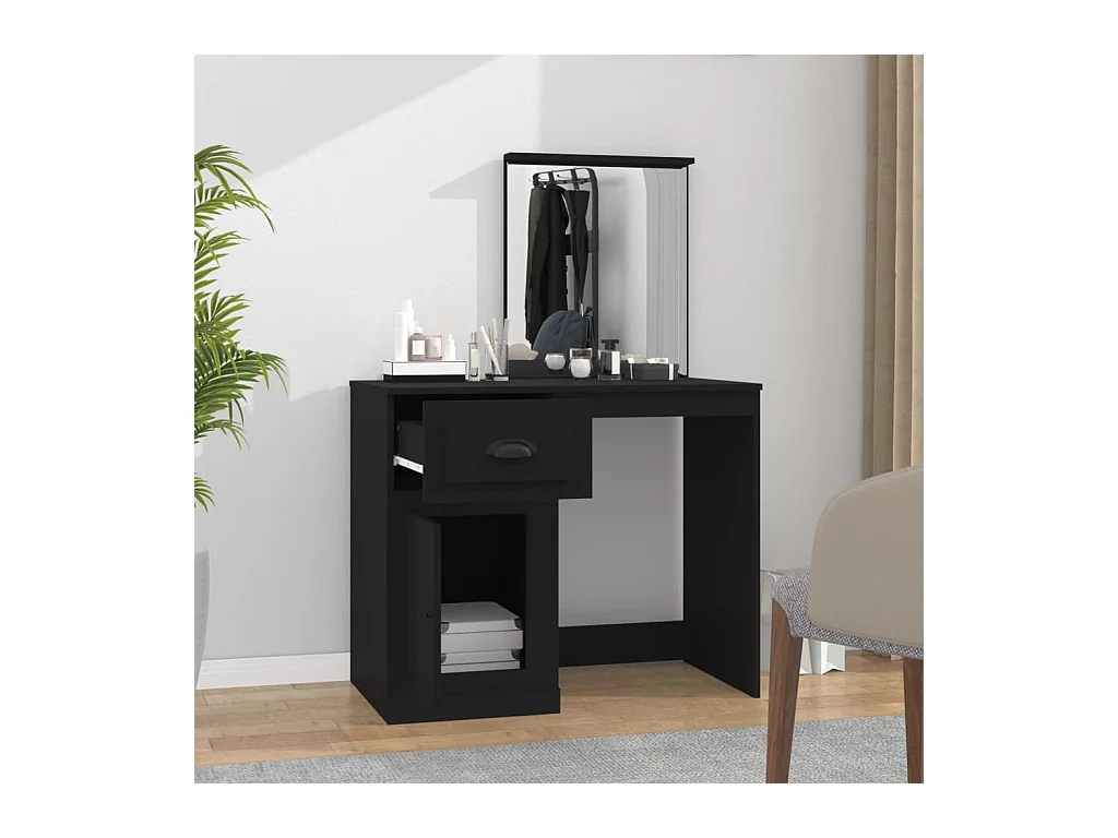 Kaptafel met zwarte spiegel 90x50x132,5 cm bewerkt hout