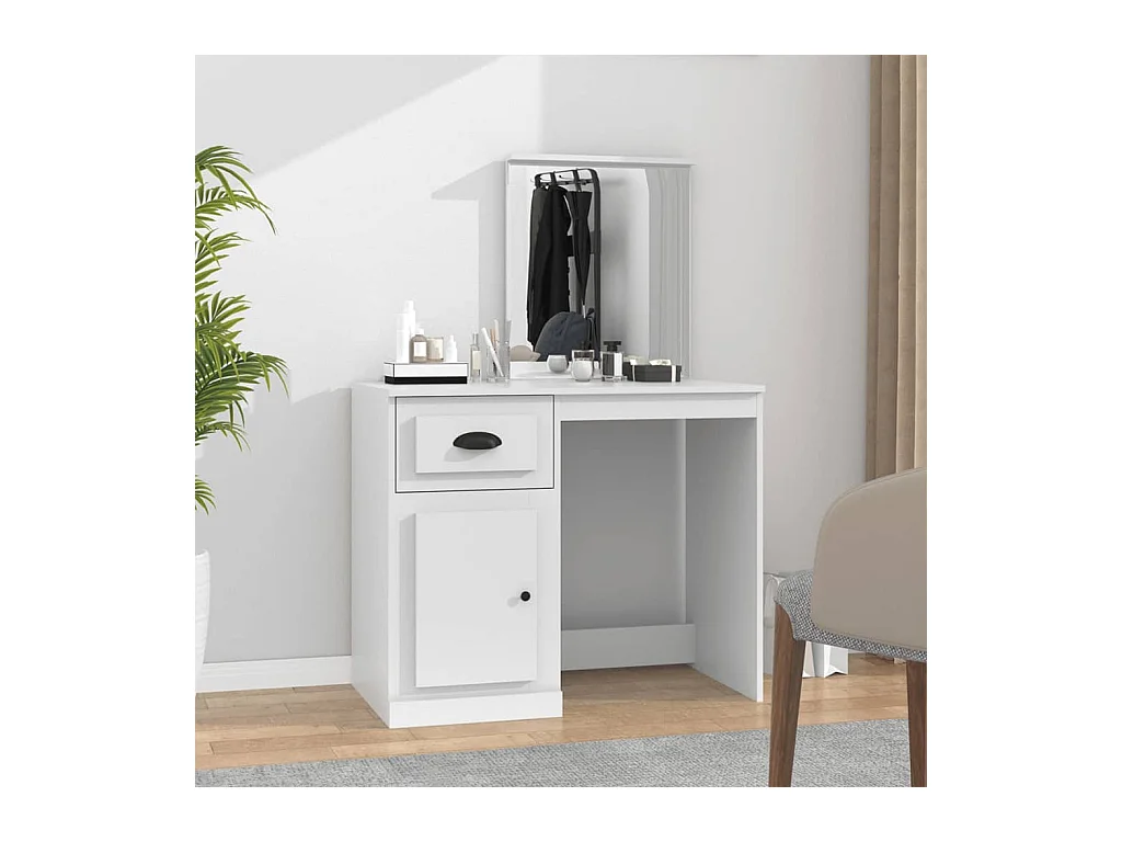 Kaptafel met witte spiegel 90x50x132,5 cm bewerkt hout