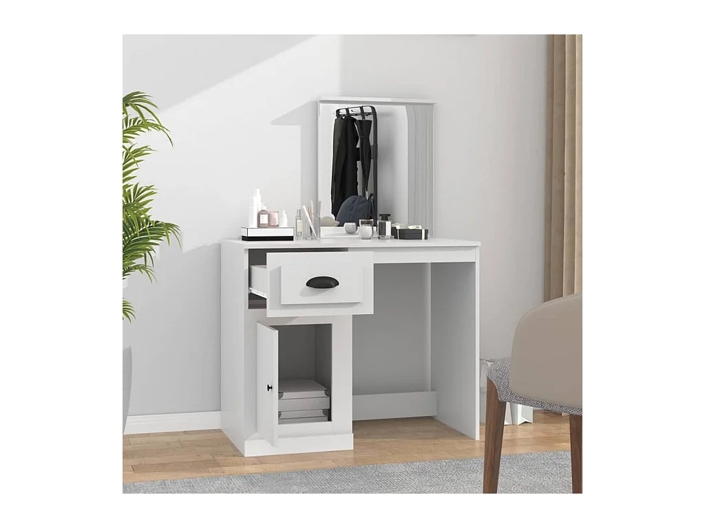 Kaptafel met witte spiegel 90x50x132,5 cm bewerkt hout