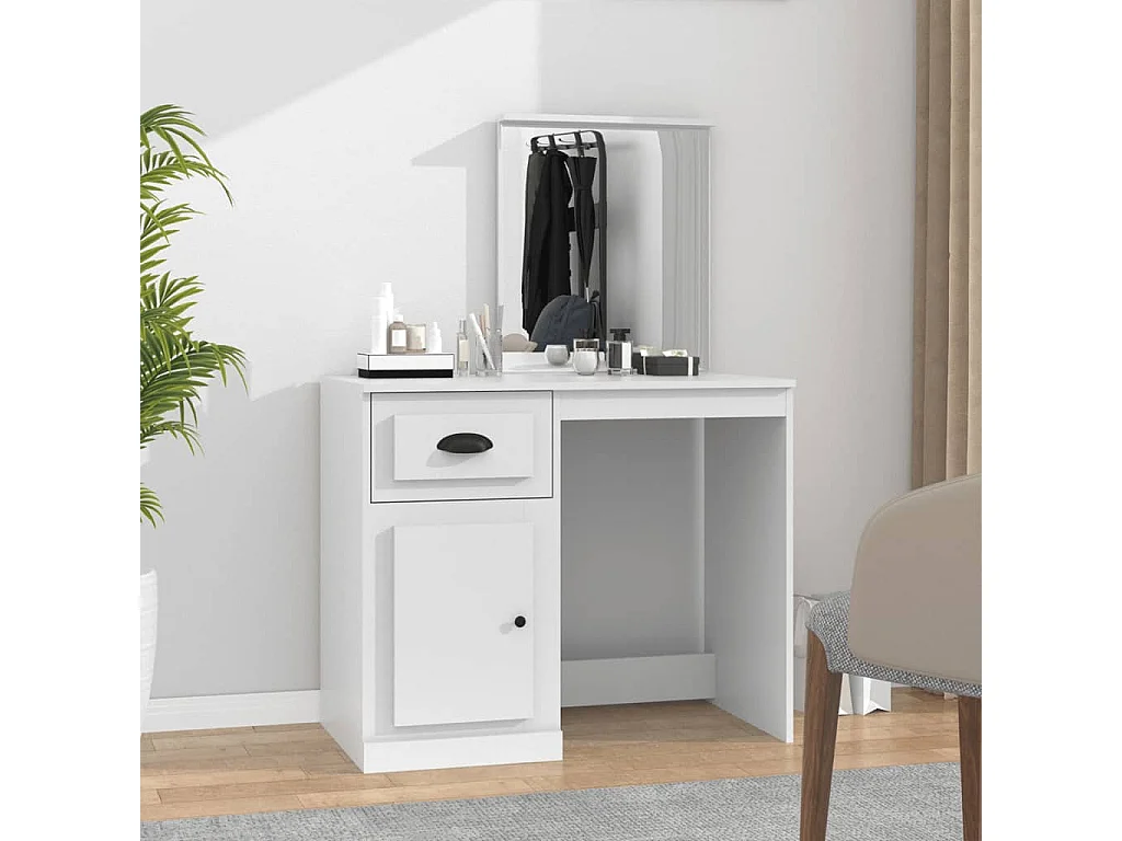 Tocador con espejo blanco 90x50x132,5 cm madera contrachapada