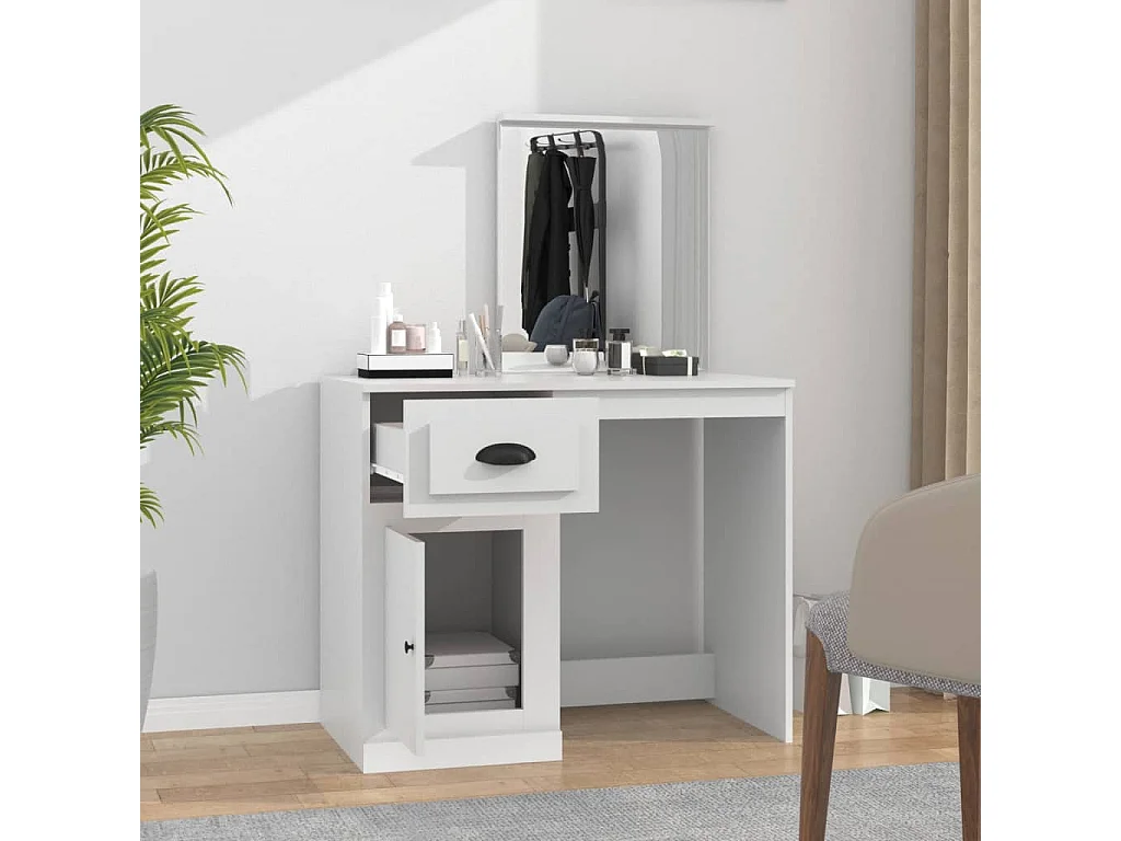 Tocador con espejo blanco 90x50x132,5 cm madera contrachapada