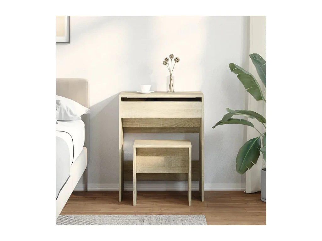 Tocador y taburete de roble Sonoma 60x40x113,5 cm