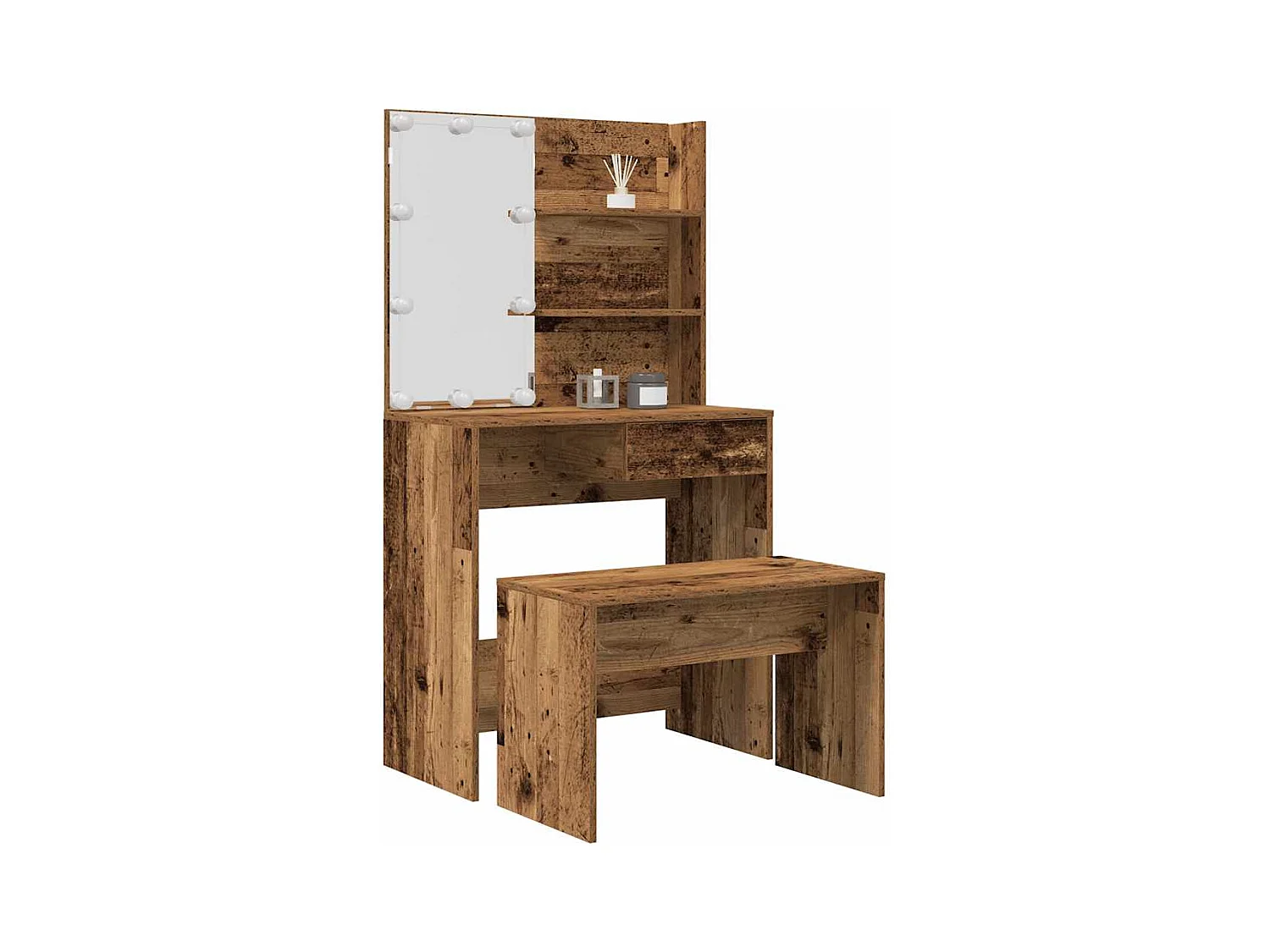 Ensemble de coiffeuse avec LED vieux bois bois d'ingénierie