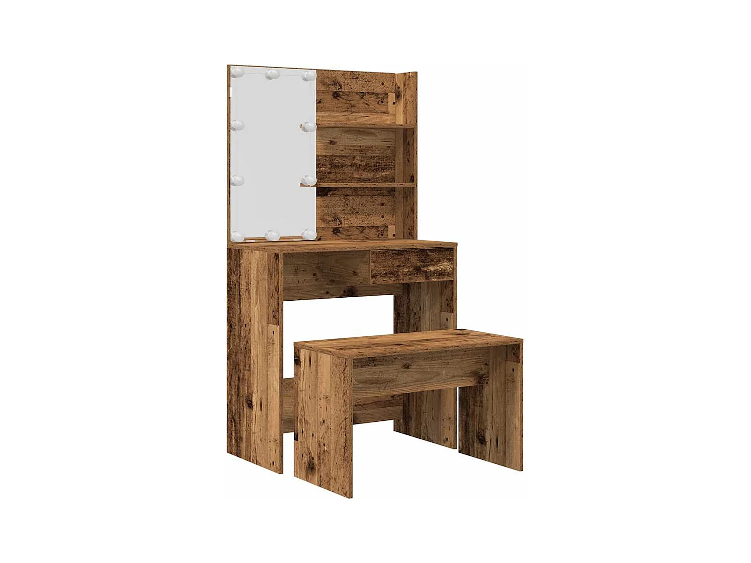 Ensemble de coiffeuse avec LED vieux bois bois d'ingénierie