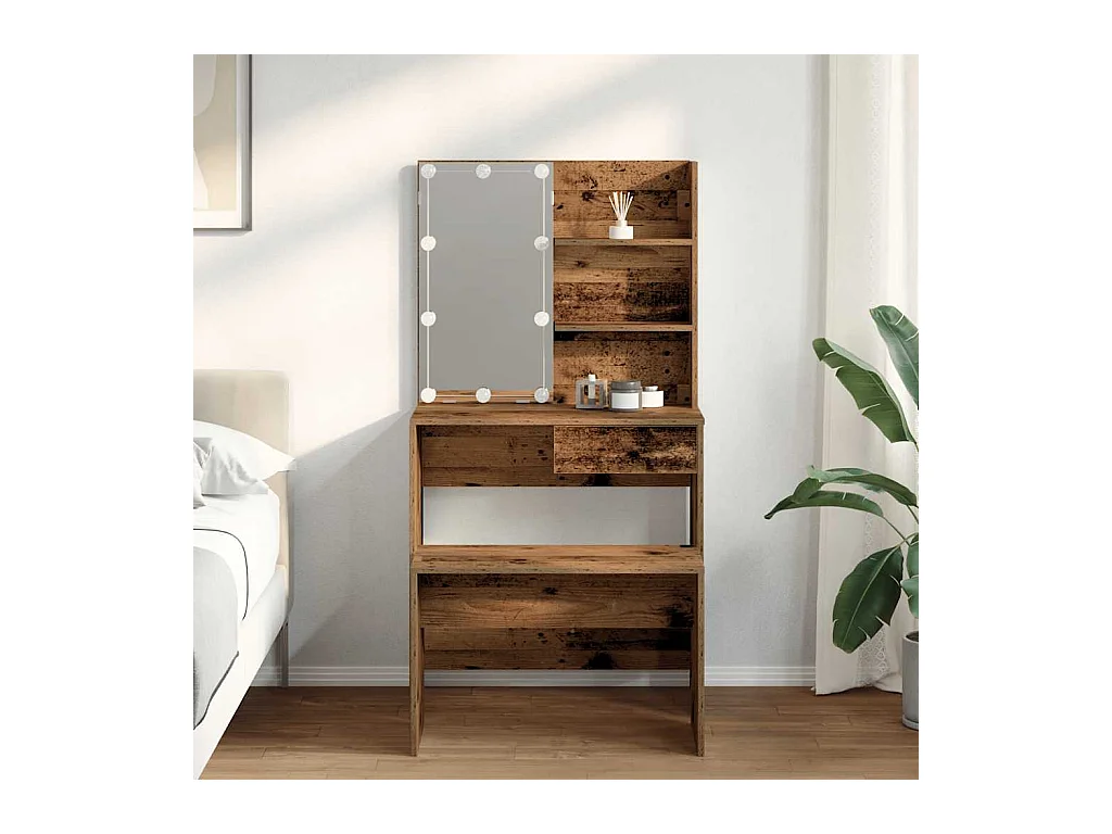 Ensemble de coiffeuse avec LED vieux bois bois d'ingénierie