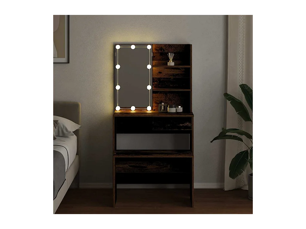 Ensemble de coiffeuse avec LED vieux bois bois d'ingénierie