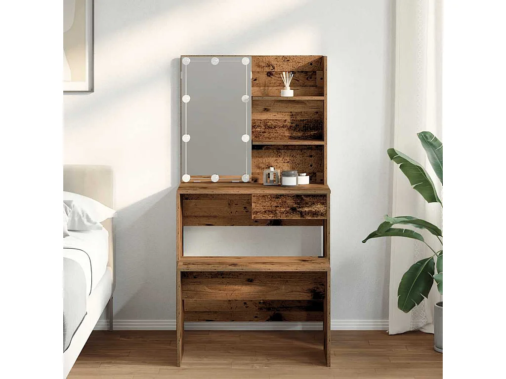 Ensemble de coiffeuse avec LED vieux bois bois d'ingénierie