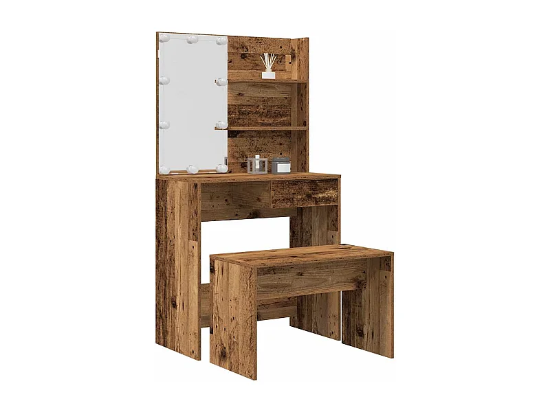 Ensemble de coiffeuse avec LED vieux bois bois d'ingénierie