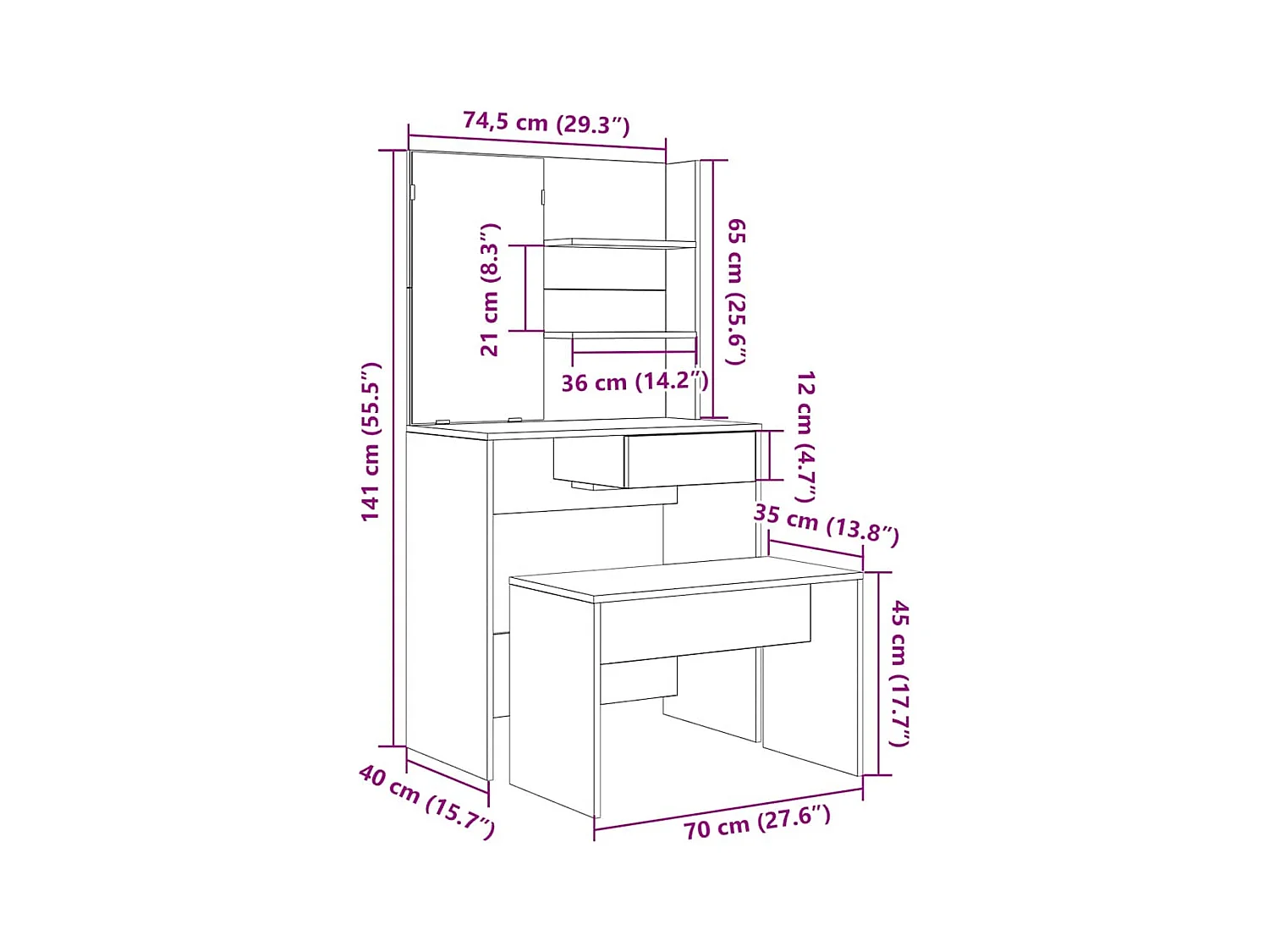 Ensemble de coiffeuse vieux bois bois d'ingénierie