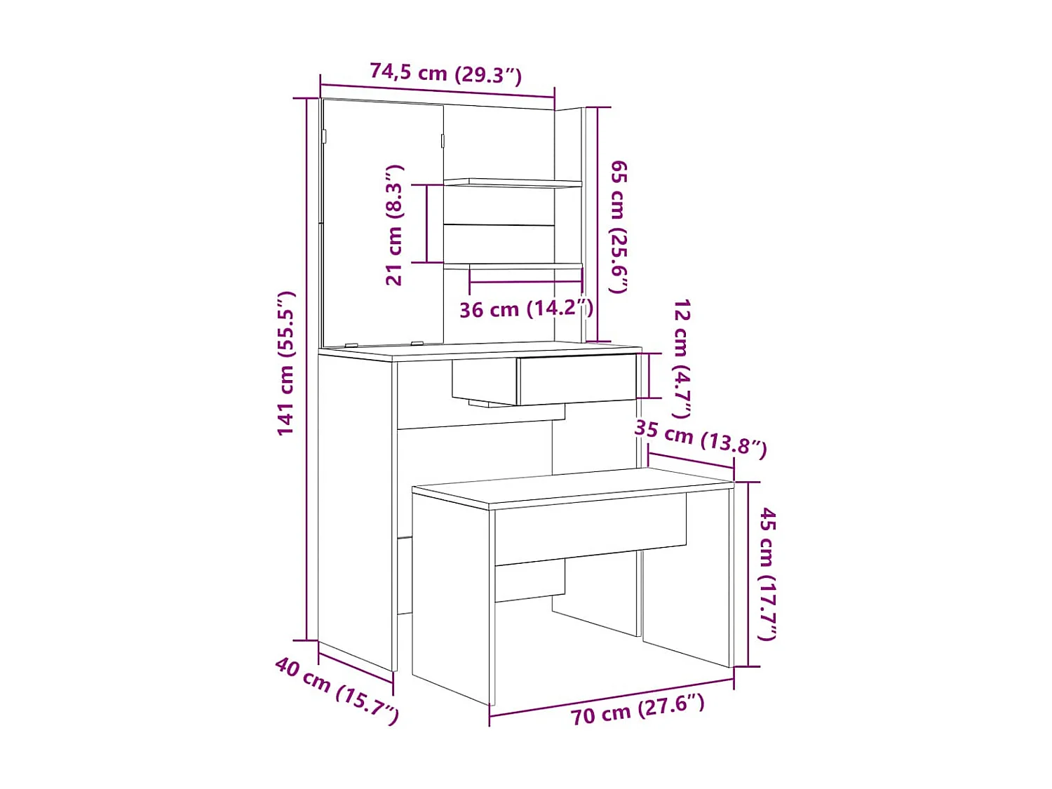 Ensemble de coiffeuse vieux bois bois d'ingénierie