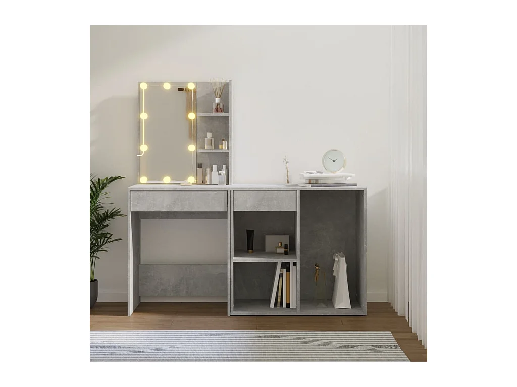 LED-kaptafel met kast, betongrijs bewerkt hout