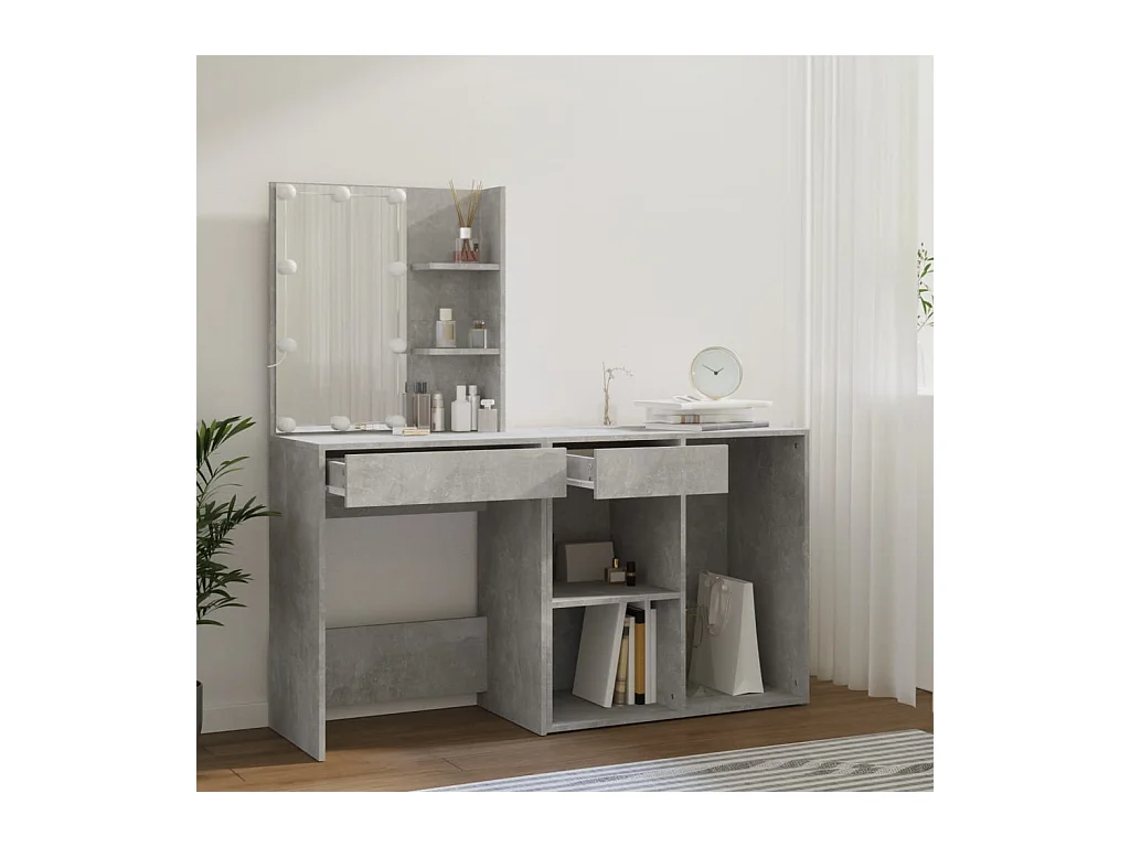 LED-kaptafel met kast, betongrijs bewerkt hout