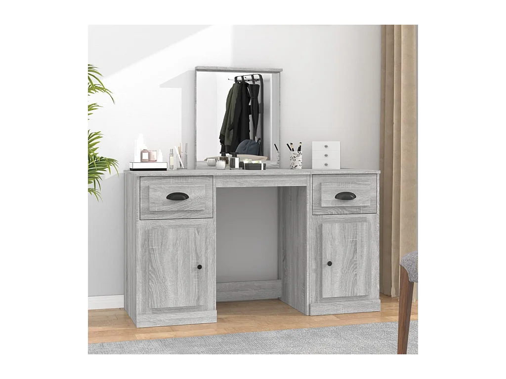 Kaptafel met spiegel Sonoma grijs 130x50x132,5 cm