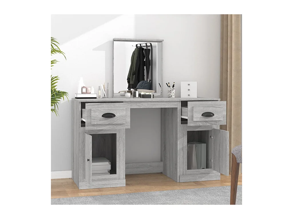 Kaptafel met spiegel Sonoma grijs 130x50x132,5 cm