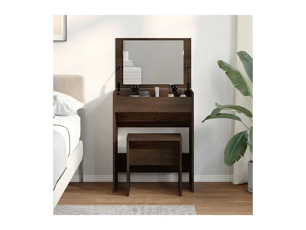 Tocador y taburete en roble marrón 60x40x113,5 cm