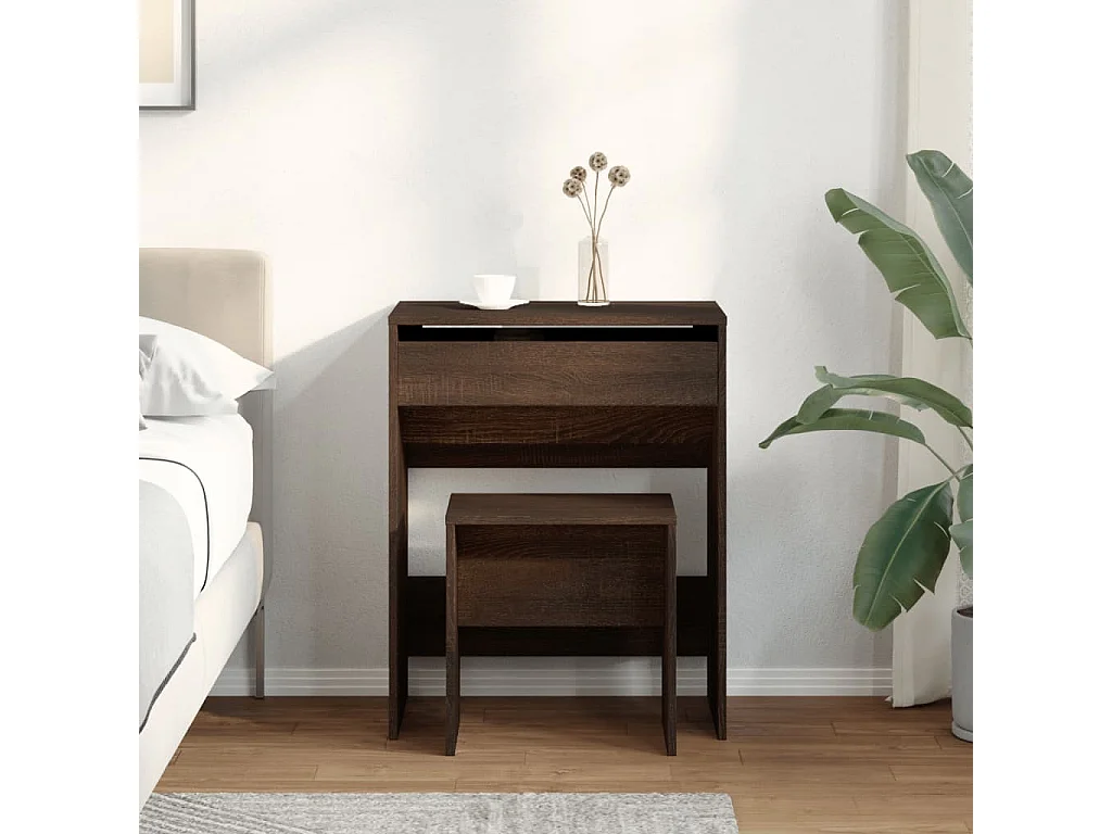 Toletta e sgabello in rovere marrone 60x40x113,5 cm