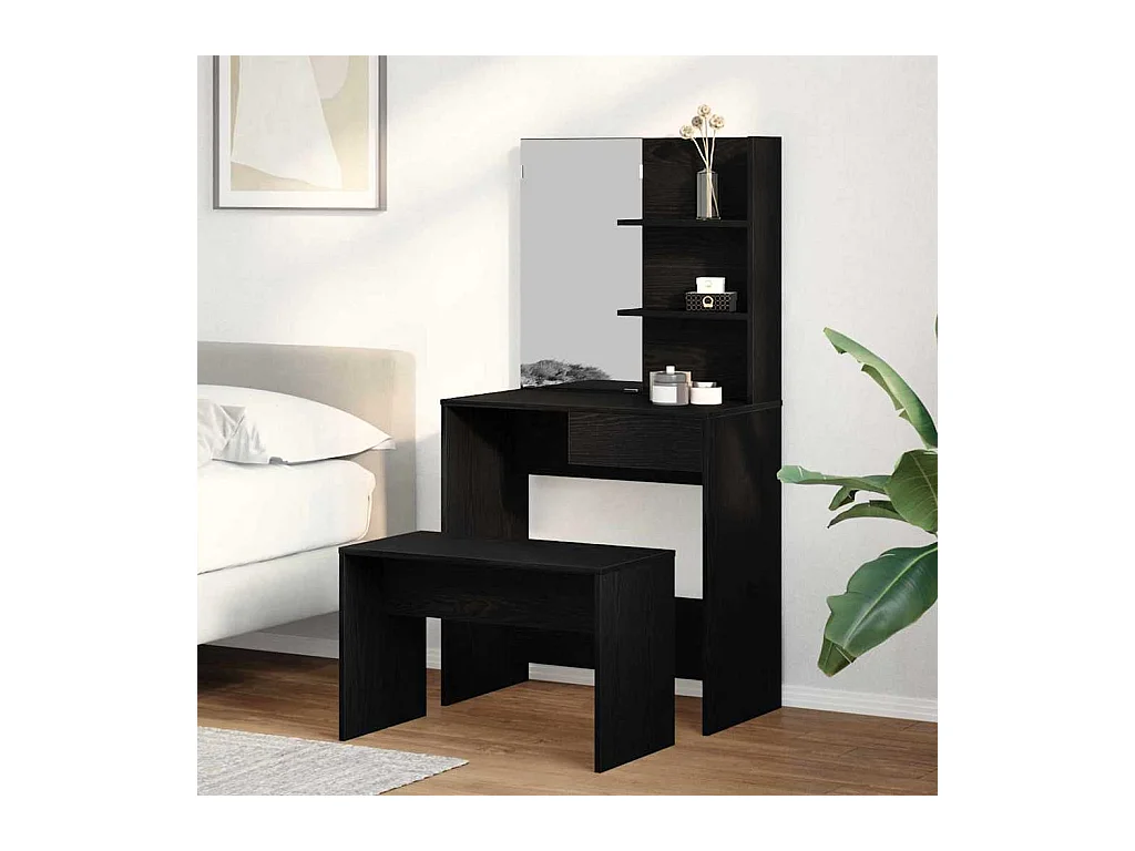 Ensemble de Coiffeuse avec tiroir Chêne noir 74.5 x 40 x 141 cm