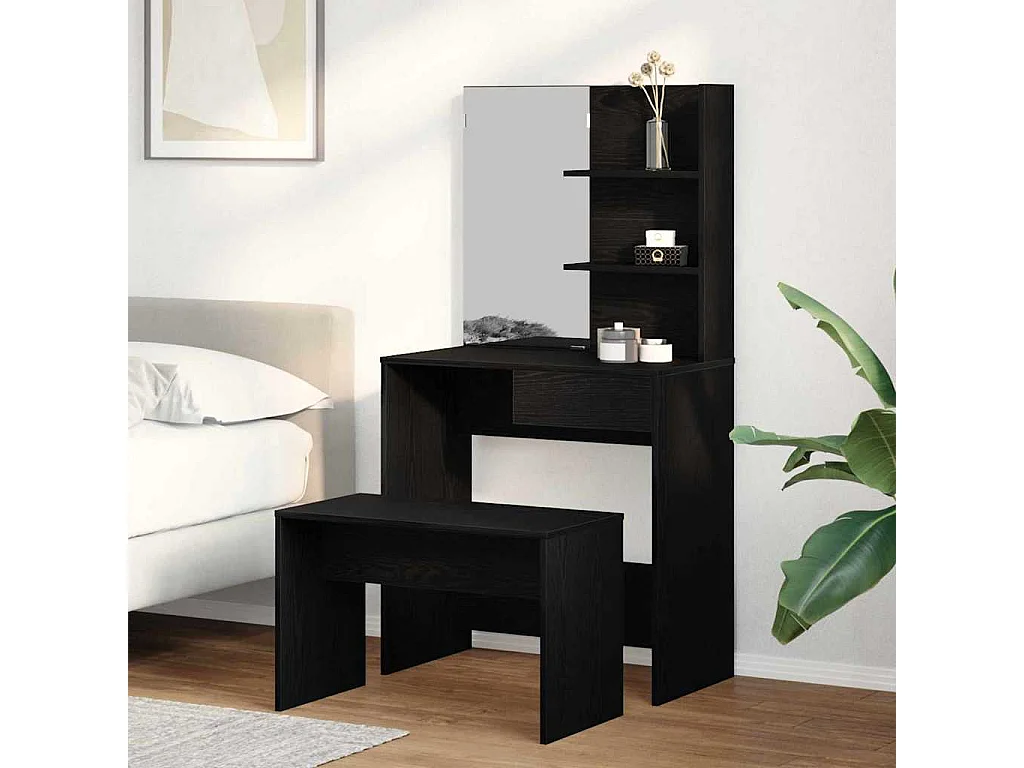 Ensemble de Coiffeuse avec tiroir Chêne noir 74.5 x 40 x 141 cm