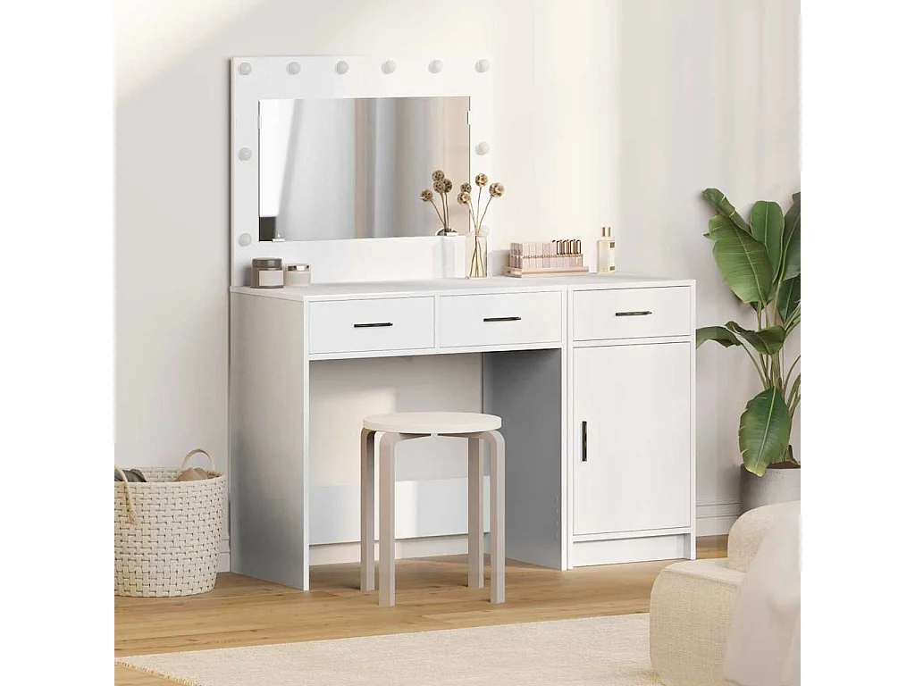 Kaptafelset, 2-delig, wit, 40 x 41 x 75 cm, bewerkt hout